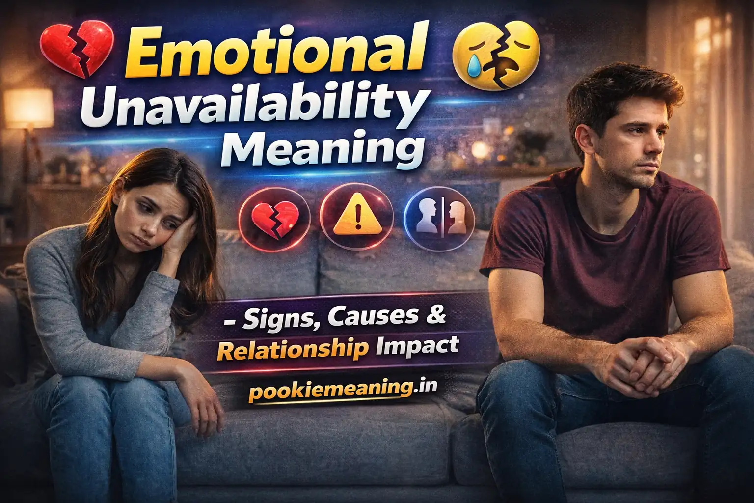 Emotional Unavailability Meaning thumbnail showing emotionally distant couple explaining signs causes and relationship impact